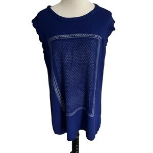 ROXY Large Blue Purple Short Sleeve Tee Square White Design